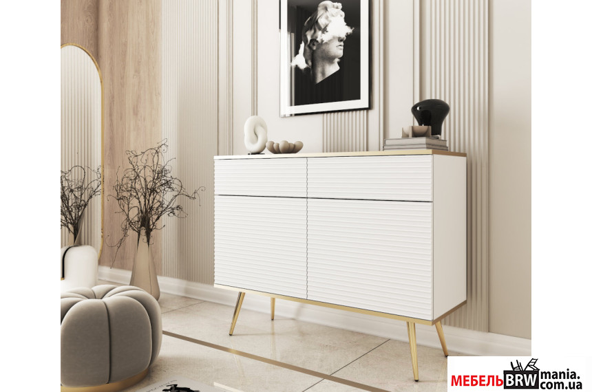 Комод Perfect Home Оро / Oro KSZ107 MDF 2-дверний з 2 шухлядами і золотими ніжками Білий