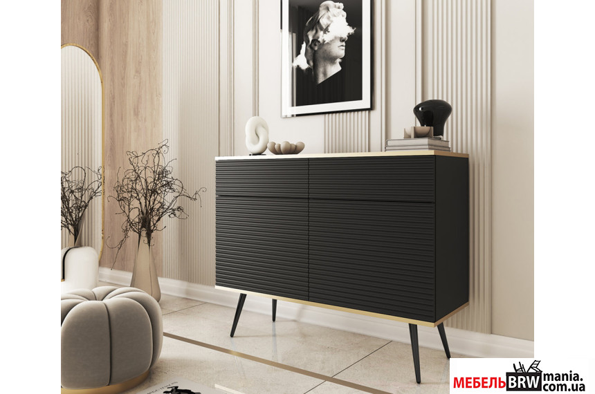 Комод Perfect Home Оро / Oro KSZ107 MDF 2-дверний з 2 шухлядами і чорними ніжками Чорний