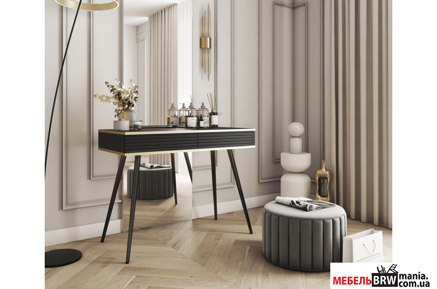 Стіл туалетний Perfect Home Оро / Oro T102 MDF з 2 шухлядами та чорними ніжками Чорний