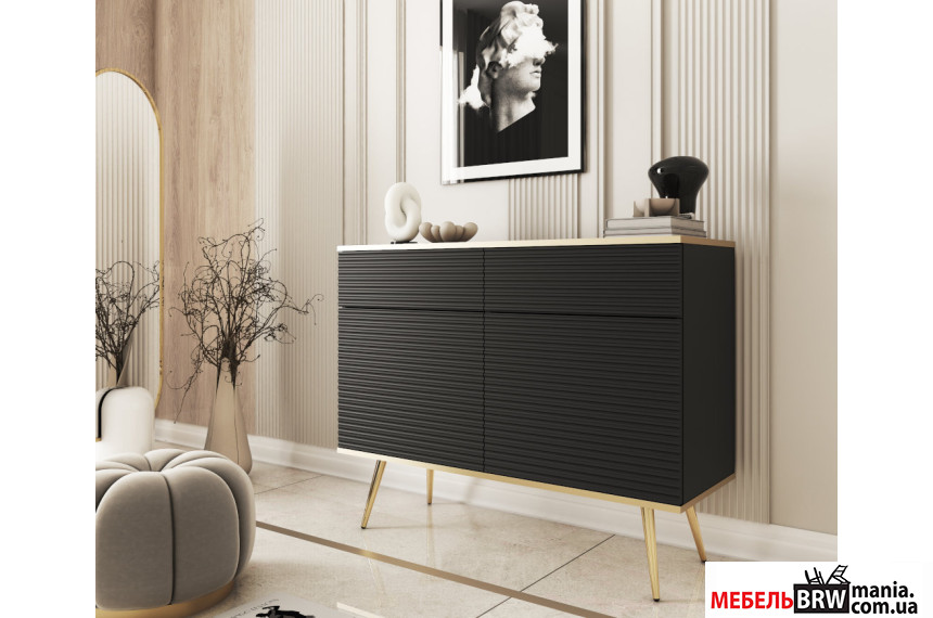 Комод Perfect Home Оро / Oro KSZ107 MDF 2-дверний з 2 шухлядами і золотими ніжками Чорний