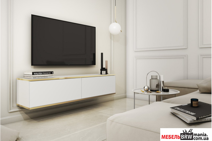 Тумба под ТВ навесная Perfect Home Оро / Oro RTV135 2-дверная Белый