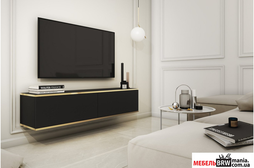 Тумба под ТВ навесная Perfect Home Оро / Oro RTV135 2-дверная Черный