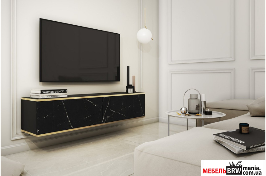 Тумба под ТВ навесная Perfect Home Оро / Oro RTV135 2-дверная Черный мрамор роял