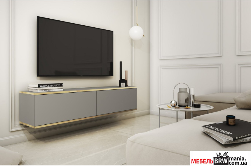 Тумба под ТВ навесная Perfect Home Оро / Oro RTV135 2-дверная Серый
