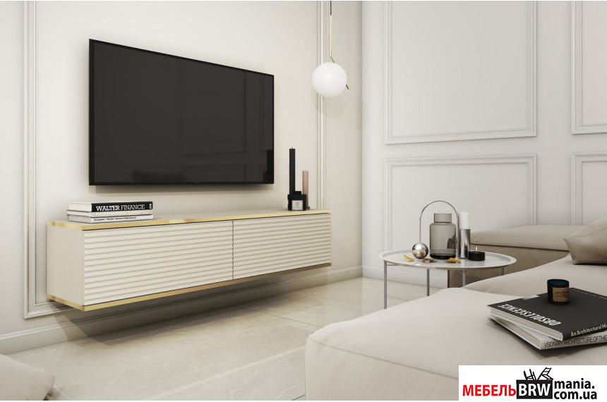 Тумба под ТВ навесная Perfect Home Оро / Oro RTV135 MDF 2-дверная Бежевый