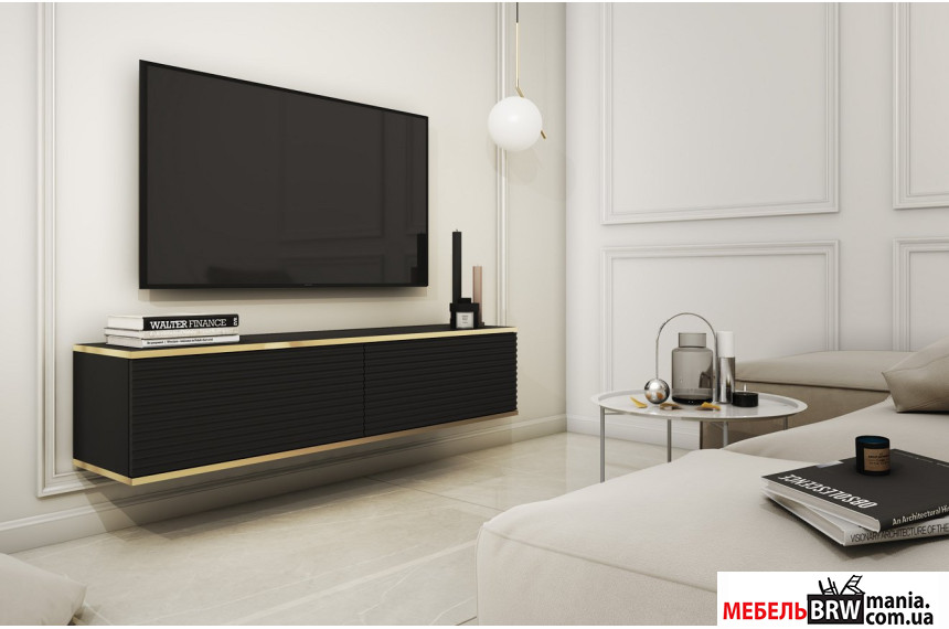 Тумба под ТВ навесная Perfect Home Оро / Oro RTV135 MDF 2-дверная Черный