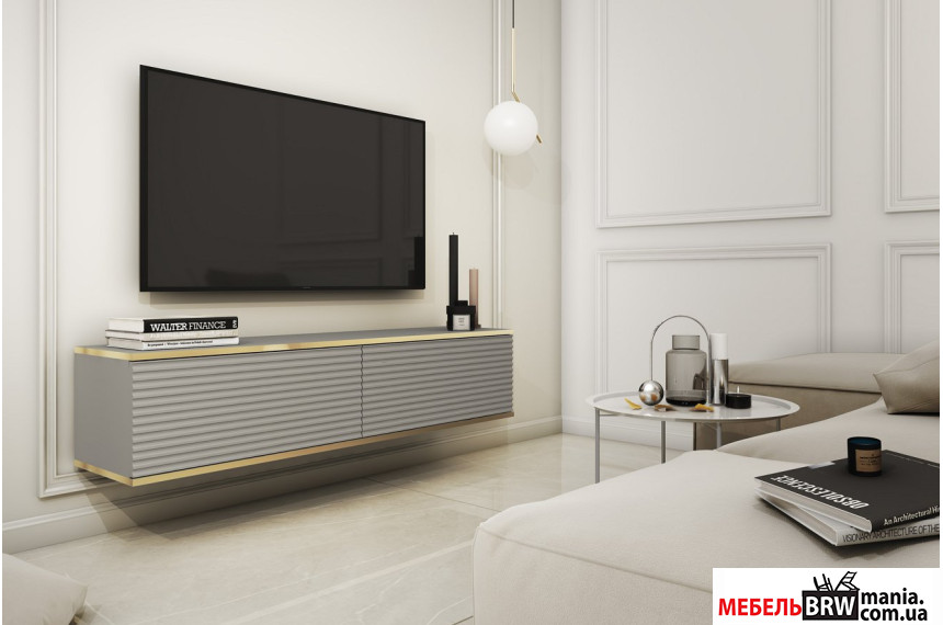 Тумба под ТВ навесная Perfect Home Оро / Oro RTV135 MDF 2-дверная Серый