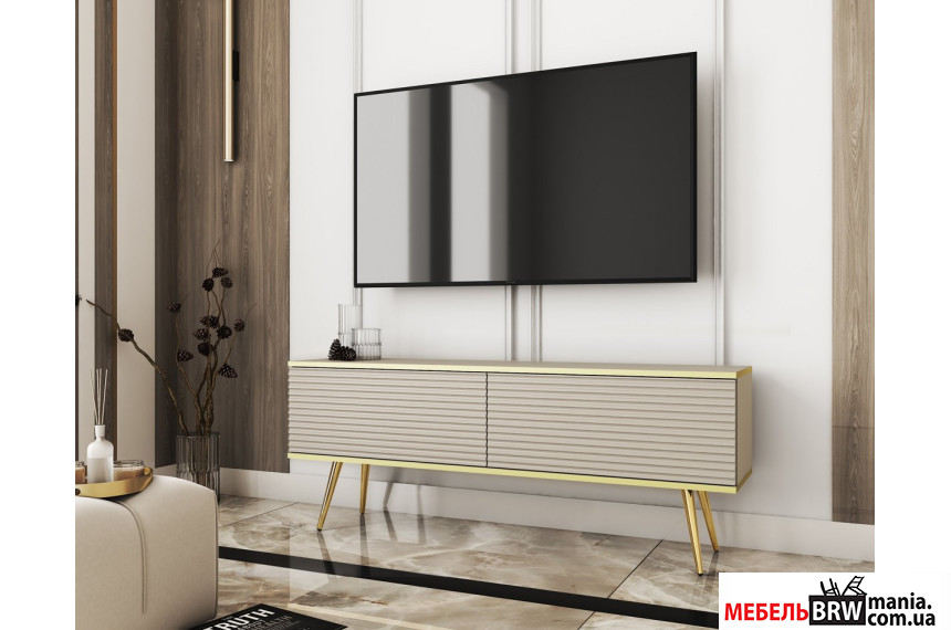 Тумба под ТВ Perfect Home Оро / Oro RTV135 MDF 2-дверная с золотыми ножками Бежевый