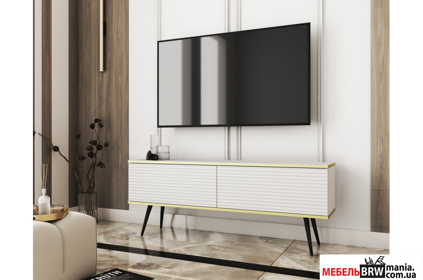 Тумба под ТВ Perfect Home Оро / Oro RTV135 MDF 2-дверная с черными ножками Белый