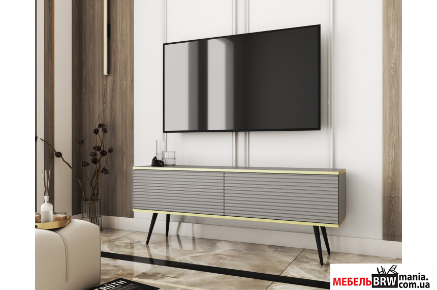 Тумба под ТВ Perfect Home Оро / Oro RTV135 MDF 2-дверная с черными ножками Серый