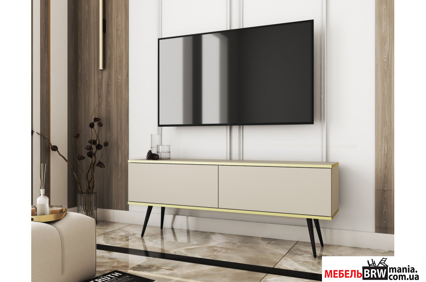 Тумба под ТВ Perfect Home Оро / Oro RTV135 2-дверная с черными ножками Бежевый