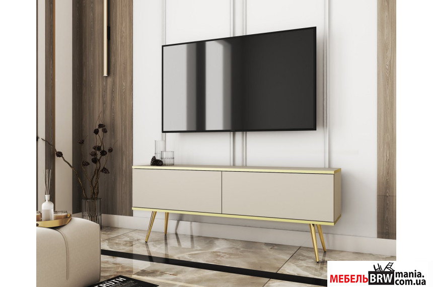 Тумба под ТВ Perfect Home Оро / Oro RTV135 2-дверная с золотыми ножками Бежевый