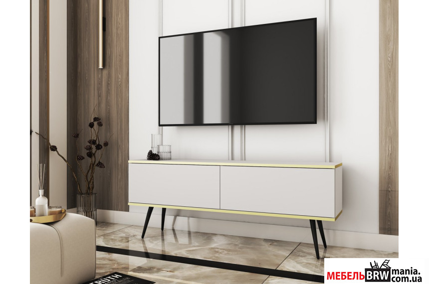Тумба под ТВ Perfect Home Оро / Oro RTV135 2-дверная с черными ножками Белый