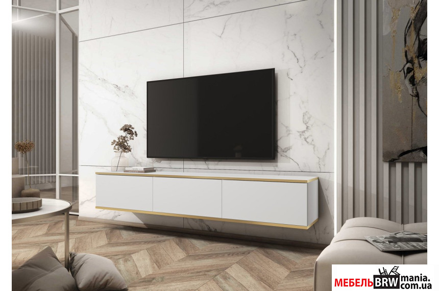 Тумба под ТВ навесная Perfect Home Оро / Oro RTV175 3-дверная Белый