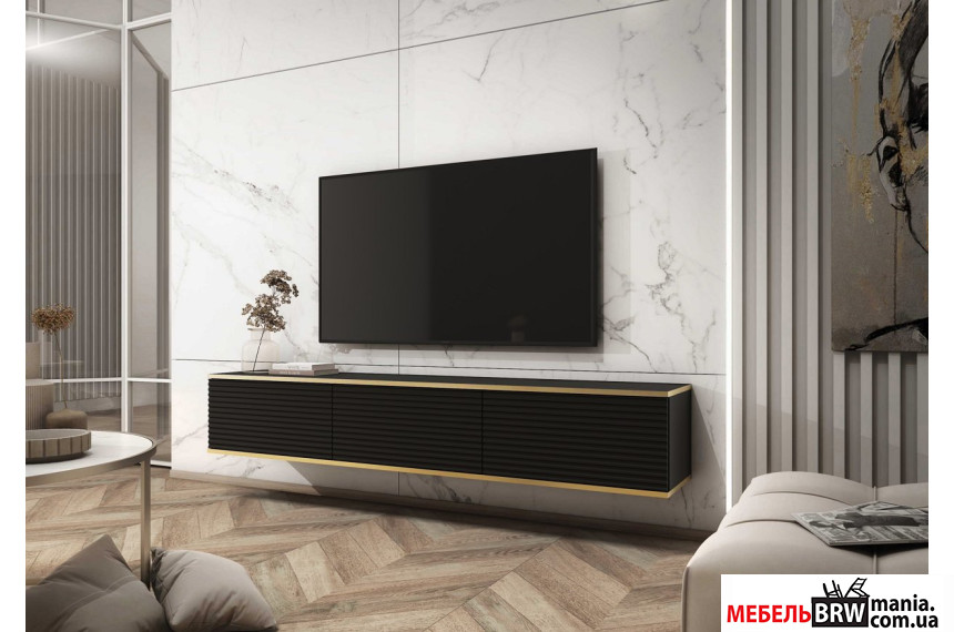 Тумба под ТВ навесная Perfect Home Оро / Oro RTV175 MDF 3-дверная Черный