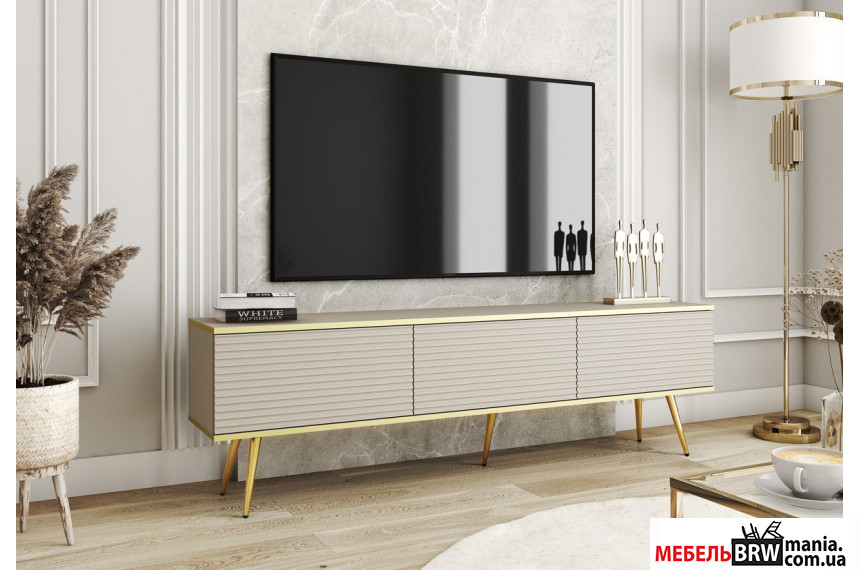 Тумба под ТВ Perfect Home Оро / Oro RTV175 MDF 3-дверная с золотыми ножками Бежевый