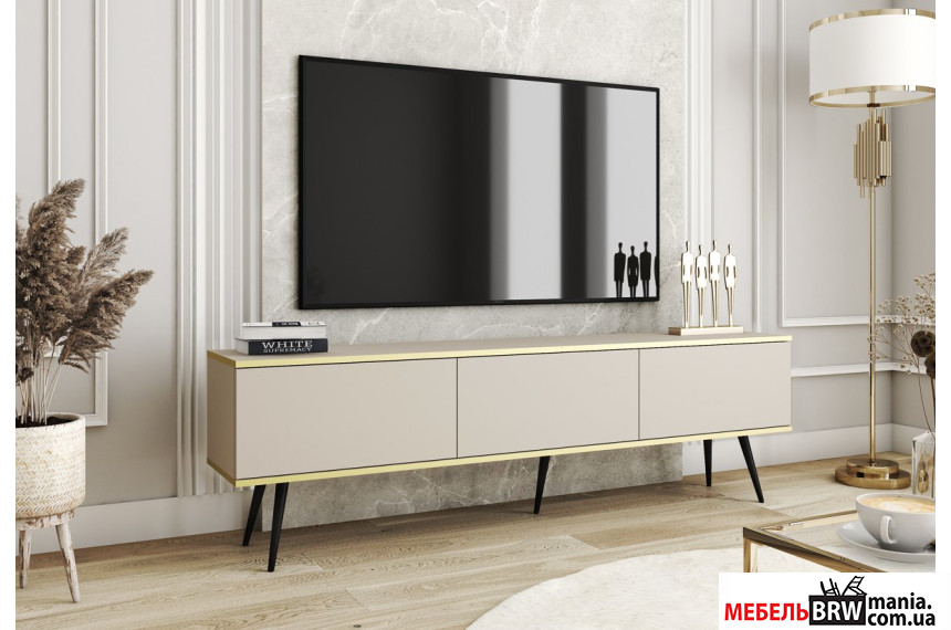 Тумба под ТВ Perfect Home Оро / Oro RTV175 3-дверная с черными ножками Бежевый