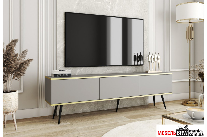 Тумба під ТВ Perfect Home Оро / Oro RTV175 3-дверна з чорними ніжками Сірий
