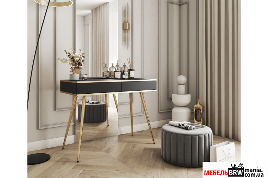 Стіл туалетний Perfect Home Оро / Oro T102 з 2 шухлядами та золотими ніжками Чорний