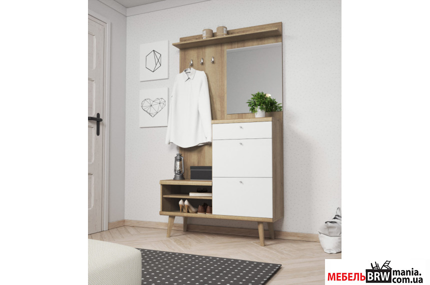 Прихожая с зеркалом Perfect Home Примо / Primo PG110 2-дверная с 1 ящиком Дуб ривьера/белый