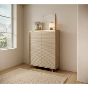 Комод высокий с подсветкой Perfect Home Семи / Semi 2D/104 2-дверный Боливар натуральный/капучино