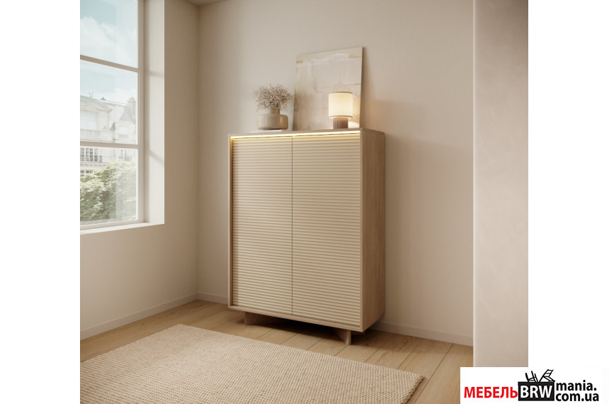 Комод высокий с подсветкой Perfect Home Семи / Semi 2D/104 2-дверный Боливар натуральный/капучино