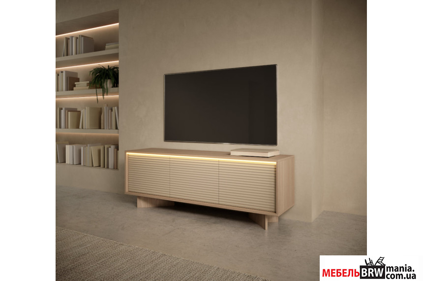 Тумба под ТВ с подсветкой Perfect Home Семи / Semi 3D/154 3-дверная Боливар натуральный/капучино