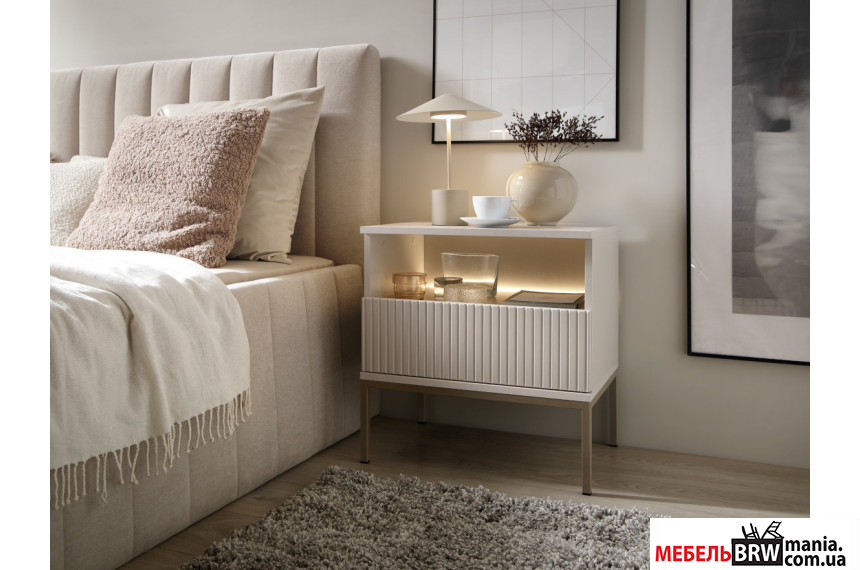 Тумба прикроватная с подсветкой Perfect Home Сенто / Sento S54 с 1 ящиком Кашемир