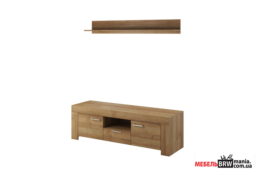 Тумба під ТВ з полицею Perfect Home Скай / Sky SRTV155 + P155 2-дверна з 1 шухлядою Дуб рів'єра