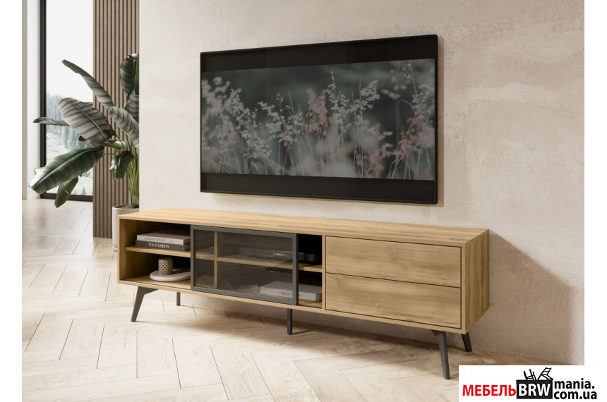 Тумба під ТВ Perfect Home Слайд / Slide RTV180 1-дверна з 2 шухлядами Дуб бароковий золотий