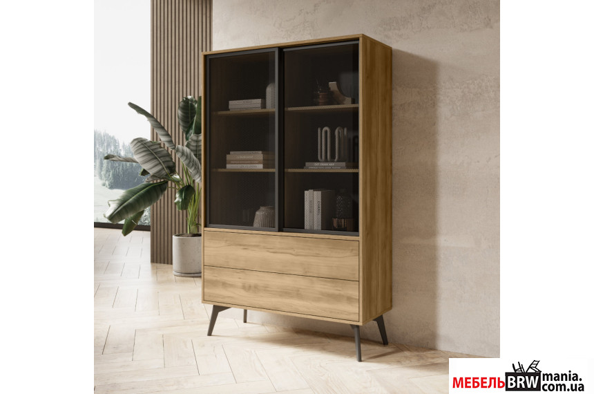 Витрина Perfect Home Слайд / Slide SZ100 2-дверная с 2 ящиками Дуб барокковый золотой
