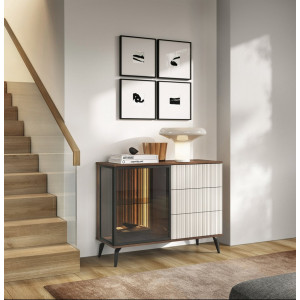 Комод с подсветкой Perfect Home Вичи / Vici KSZ103 1-дверный с 3 ящиками Орех/кашемир