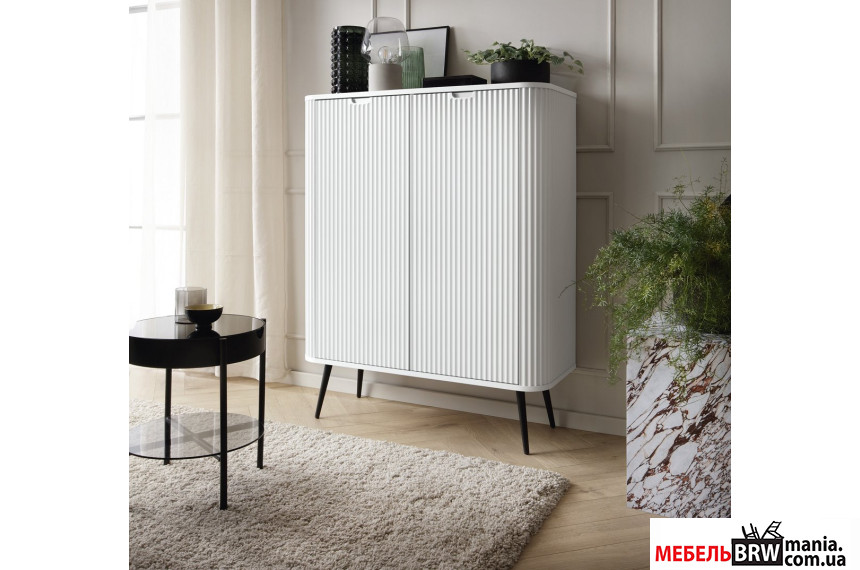 Комод высокий Perfect Home Зова / Zova K103 2-дверный с черными ножками Белый