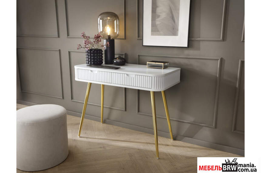 Стол туалетный Perfect Home Зова / Zova T103 с 2 ящиками и золотыми ножками Белый