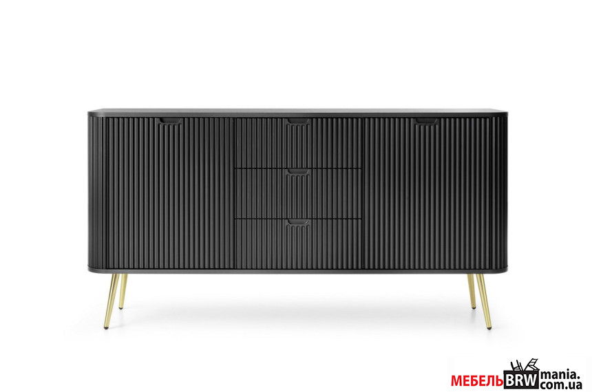 Комод Perfect Home Зова / Zova KSZ168 2-дверный с 3 ящиками и золотыми ножками Черный