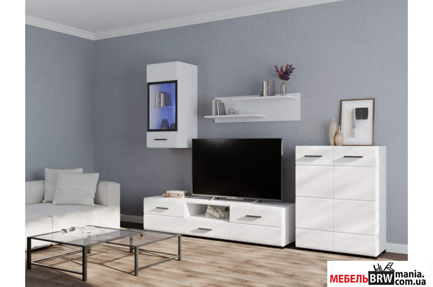 Стенка в гостиную Аляска / Alaska БРВ Нимфея альба/белый глянец