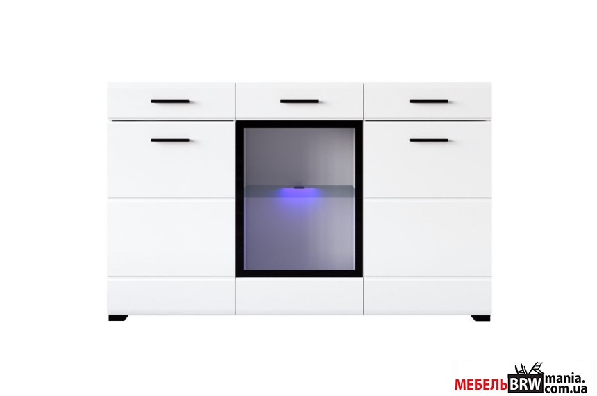 Комод с подсветкой Арктика / Arctic KOM1W2D2S 3-дверный с 3 ящиками Нимфеа альба/белый глянец БРВ