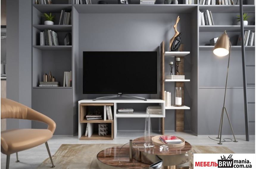 Стенка в гостиную Ева / Eva Гербор Нимфеа альба/дуб ансберг темный