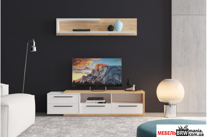 Стінка у вітальню Медіна / Medina Гербор Німфеа альба/дуб крафт золотий