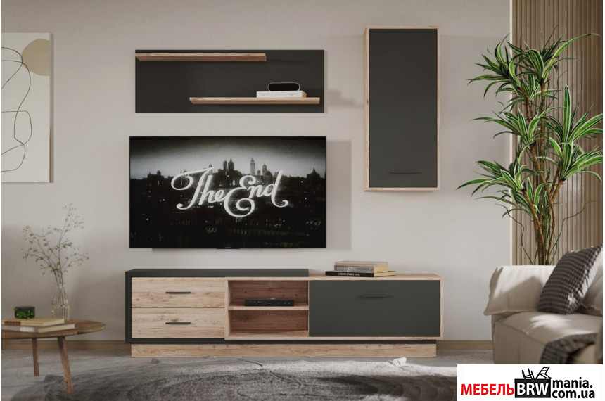 Стенка в гостиную Ремо / Remo Гербор Дуб санремо светлый/антрацит