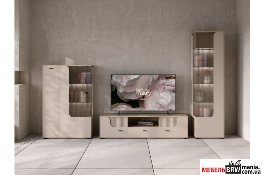 Стенка в гостиную Сиена / Siena с подсветкой БРВ Дуб кремона котта/кашемир