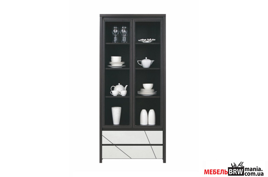 Витрина Каспиан МДФ / Kaspian MDF REG2W2S БРВ 2-дверная с 2 ящиками Венге магия/белый снег