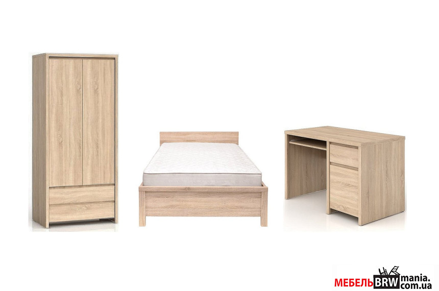 Набор мебели в детскую Каспиан 3 / Kaspian 3 БРВ Дуб сонома с кроватью, столом компьютерным, пеналом