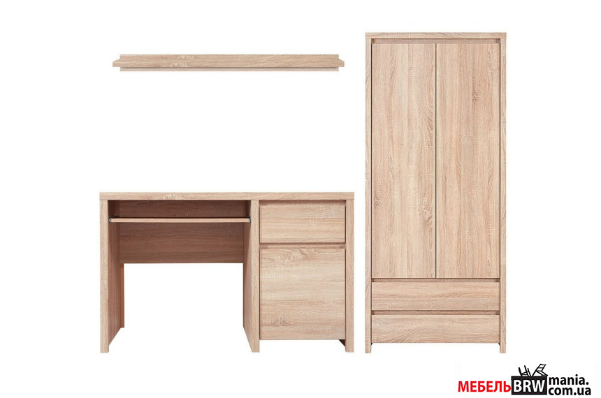 Набор мебели в офис/рабочее место Каспиан 2 / Kaspian 2 БРВ Дуб сонома с комп'ютерным столом, полкой, пеналом