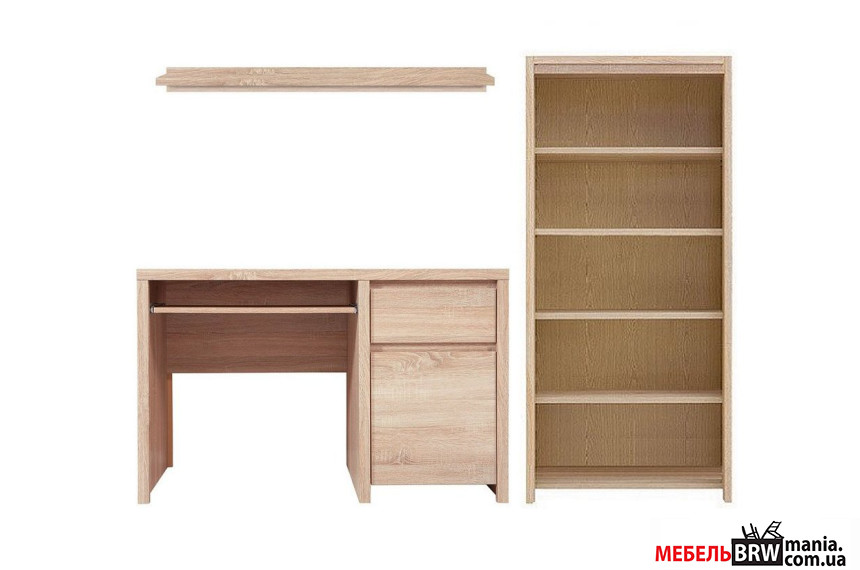 Набор мебели в офис/рабочее место Каспиан 1 / Kaspian 1 БРВ Дуб сонома с комп'ютерным столом, полкой, стеллажом