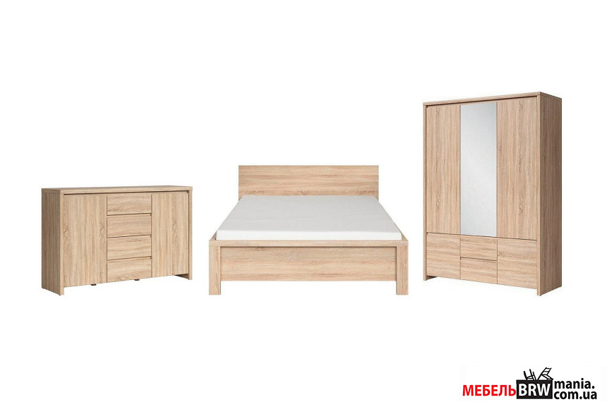 Набор мебели в спальню Каспиан 4 / Kaspian 4 БРВ Дуб сонома с кроватю, шкафчиком, шкафом платяным