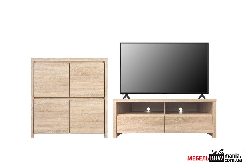 Стенка в гостиную Каспиан 2 / Kaspian 2 БРВ Дуб сонома с тумбой под ТВ, шкафчиком