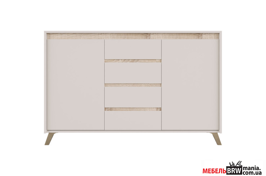 Комод Лаундж / Lounge KOM2D4S БРВ 2-дверный с 4 ящиками Кашемир/дуб сонома