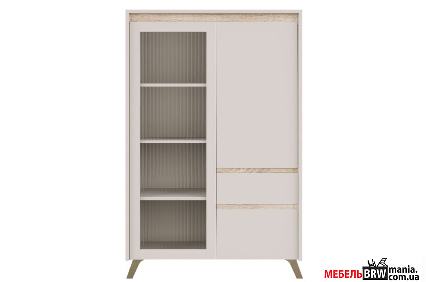 Витрина Лаундж / Lounge REG1W1D1S1K БРВ 3-дверная с 1 ящиком Кашемир/дуб сонома