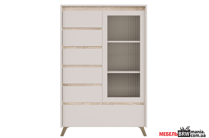 Вітрина Лаундж / Lounge REG1W5S1K БРВ 2-дверна з 5 шухлядами Кашемір/дуб сонома